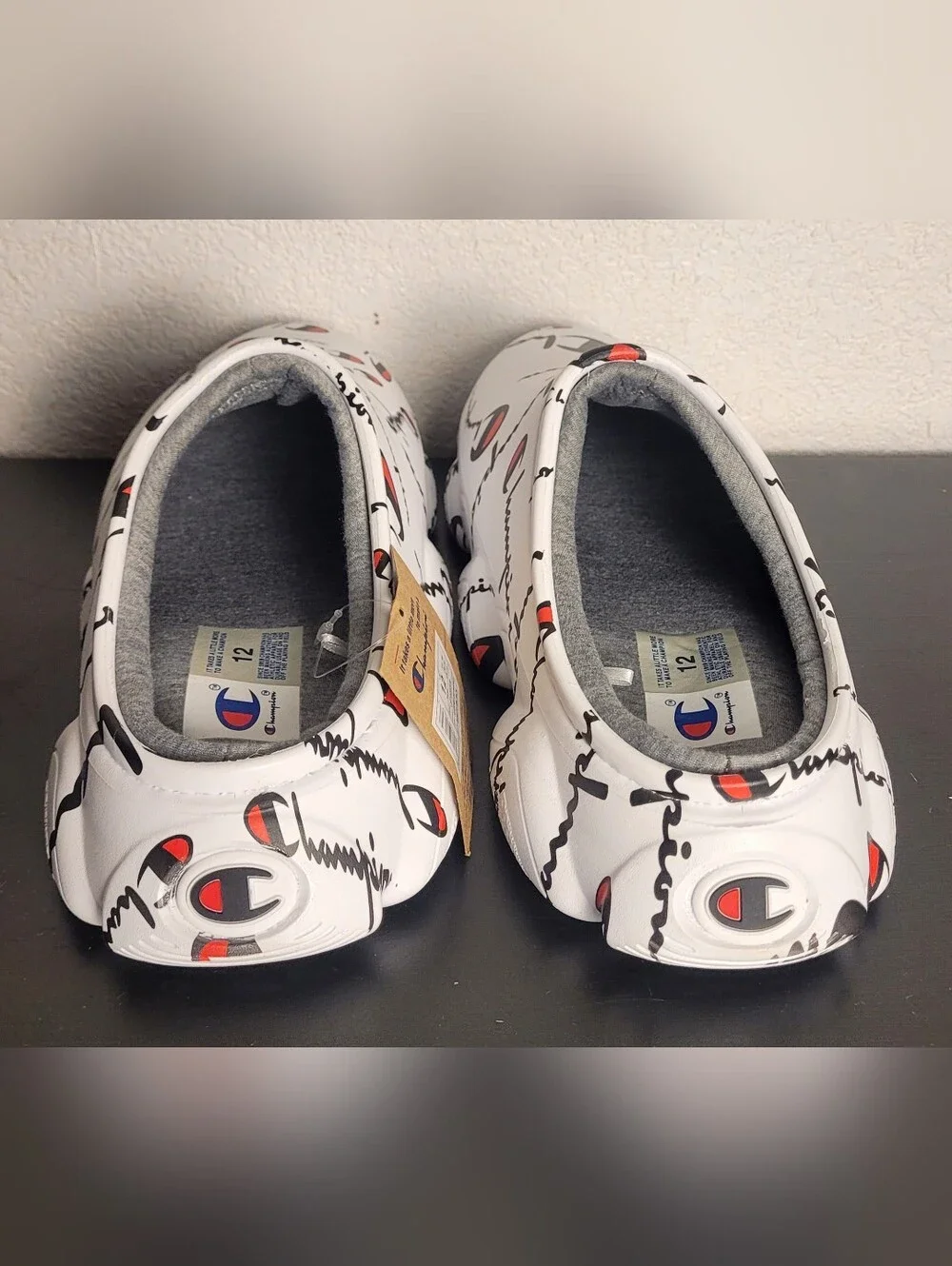 Champion Logo Print Super Meloso Warped Mules Men's Size 12 White